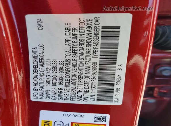 1HGCY1F34RA090968 2024 HONDA ACCORD Red Engine compartment view