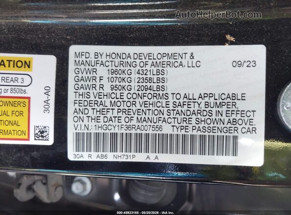 1HGCY1F36RA007556 2024 HONDA ACCORD Black ძრავის განყოფილების ხედი