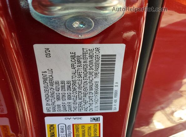 1HGCY1F36RA049418 2024 HONDA ACCORD Red Widok naklejki z numerem VIN