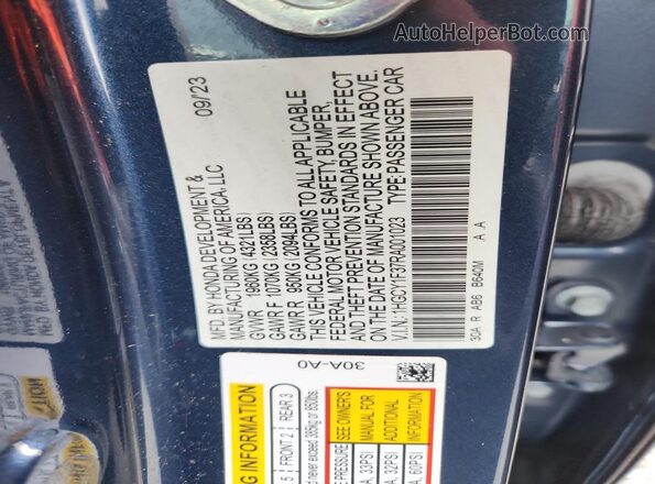 1HGCY1F37RA001023 2024 HONDA ACCORD Blue Вид наклейки з VIN-кодом