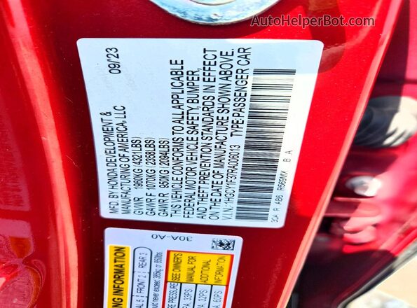1HGCY1F37RA006013 2024 HONDA ACCORD Red Engine compartment view