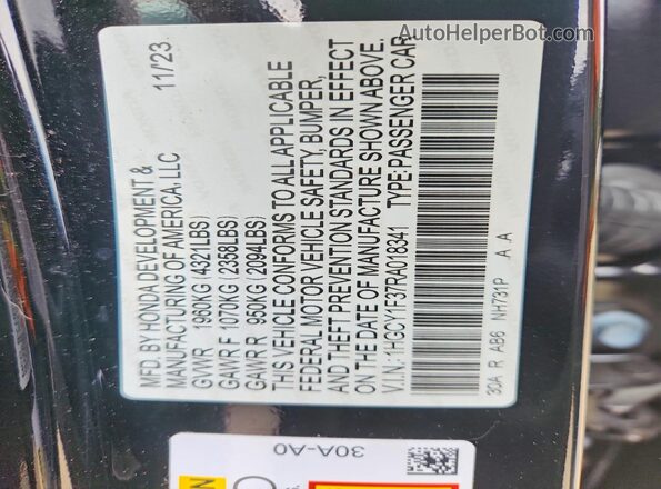 1HGCY1F37RA018341 2024 HONDA ACCORD Black Вид наклейки з VIN-кодом