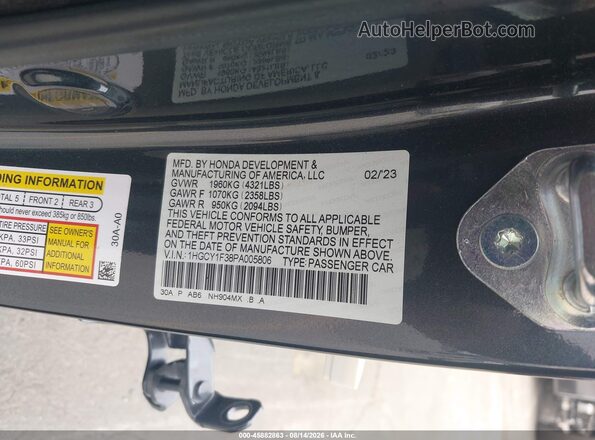 1HGCY1F38PA005806 2023 HONDA ACCORD Gray Widok komory silnika