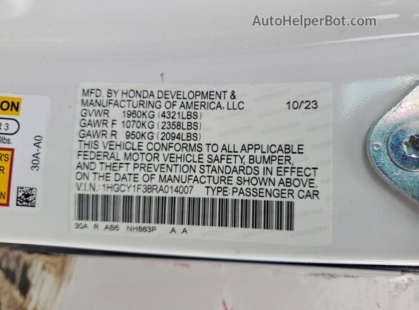1HGCY1F38RA014007 2024 HONDA ACCORD Белый Вид подкапотного пространства