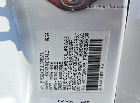 1HGCY1F38RA042776 2024 HONDA ACCORD White ძრავის განყოფილების ხედი