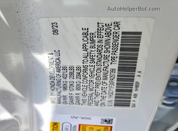 1HGCY1F3XPA057356 2023 HONDA ACCORD Белый Вид подкапотного пространства