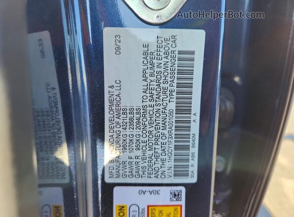 1HGCY1F3XRA001050 2024 HONDA ACCORD Blue VIN sticker view