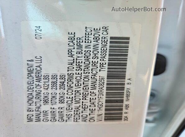 1HGCY1F3XRA082597 2024 HONDA ACCORD White VIN კოდის სტიკერის ხედი