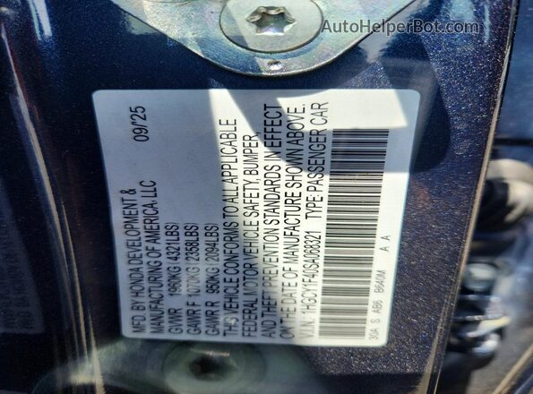 1HGCY1F40SA068321 2025 HONDA ACCORD Blue Vista de la etiqueta del VIN
