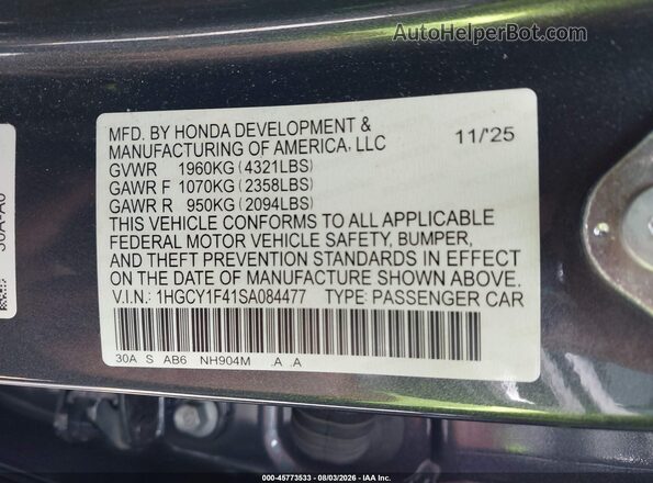 1HGCY1F41SA084477 2025 HONDA ACCORD Gray Вид підкапотного простору