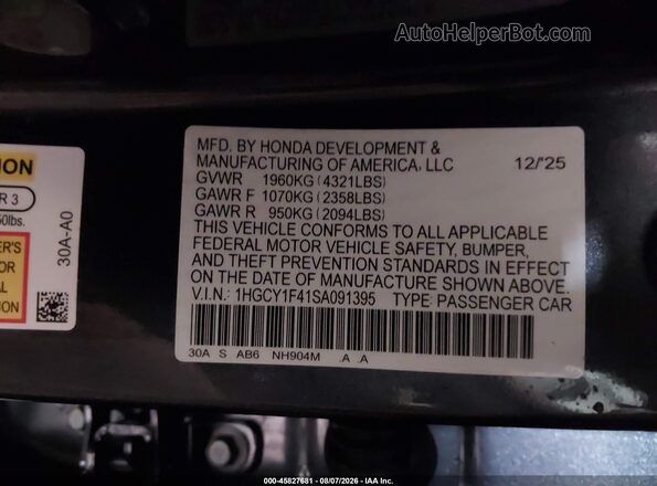 1HGCY1F41SA091395 2025 HONDA ACCORD Gray ძრავის განყოფილების ხედი
