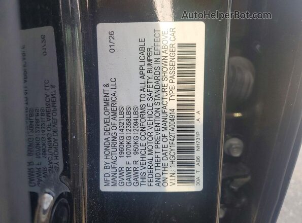 1HGCY1F42TA004914 2026 HONDA ACCORD Black Widok naklejki z numerem VIN