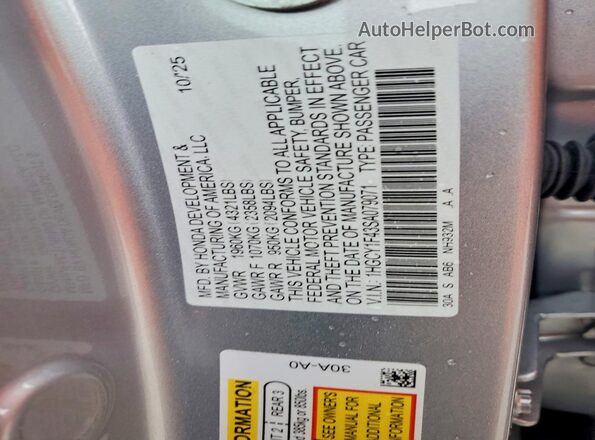 1HGCY1F43SA079071 2025 HONDA ACCORD Silver 