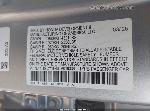 1HGCY1F43TA018336 2026 HONDA ACCORD Серебряный Вид подкапотного пространства
