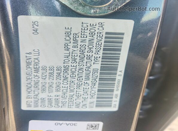 1HGCY1F44SA027500 2025 HONDA ACCORD Gray VIN კოდის სტიკერის ხედი