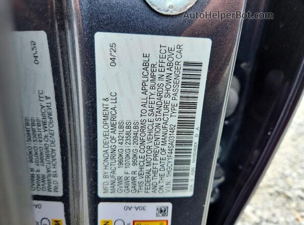 1HGCY1F44SA031482 2025 HONDA ACCORD Gray Вид підкапотного простору