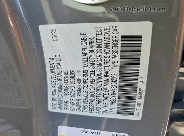 1HGCY1F44SA042062 2025 HONDA ACCORD Gray Vista del compartimento del motor