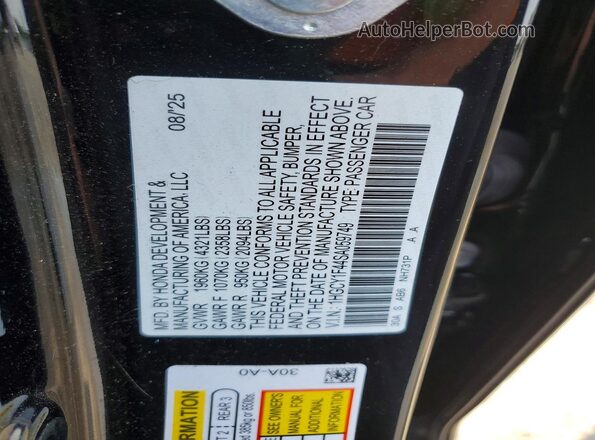 1HGCY1F44SA059749 2025 HONDA ACCORD Black Widok naklejki z numerem VIN