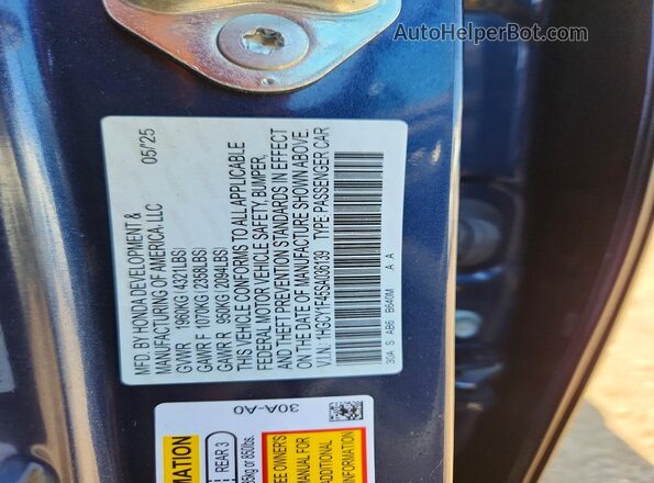 1HGCY1F45SA036139 2025 HONDA ACCORD Синий Вид подкапотного пространства