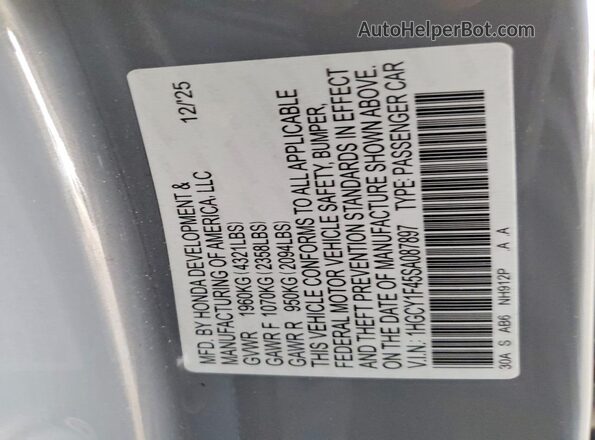 1HGCY1F45SA087897 2025 HONDA ACCORD Silver Vista del compartimento del motor