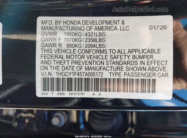 1HGCY1F45TA006172 2026 HONDA ACCORD Black Vista del compartimento del motor
