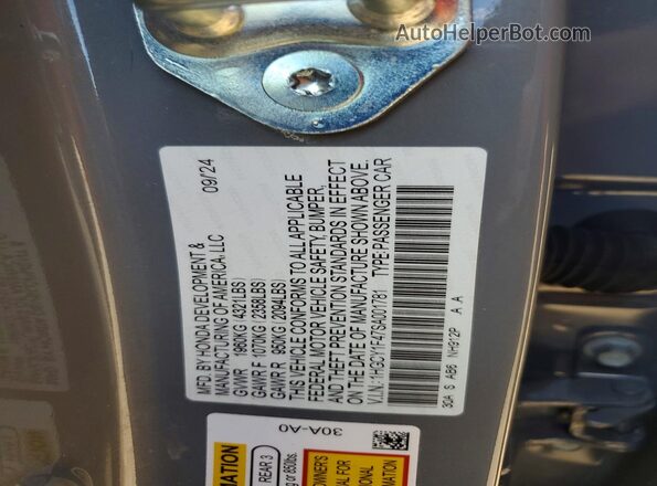 1HGCY1F47SA001781 2025 HONDA ACCORD Gray Vista de la etiqueta del VIN