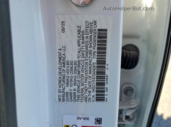 1HGCY1F47SA042475 2025 HONDA ACCORD White Widok komory silnika