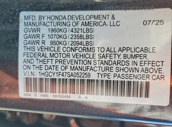 1HGCY1F47SA052259 2025 HONDA ACCORD Black Vista del compartimento del motor