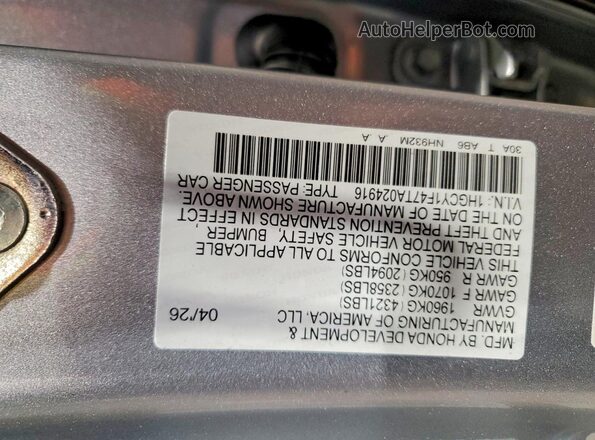 1HGCY1F47TA024916 2026 HONDA ACCORD Silver Widok komory silnika