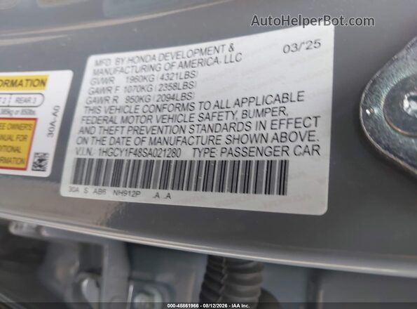 1HGCY1F48SA021280 2025 HONDA ACCORD Серый Вид подкапотного пространства
