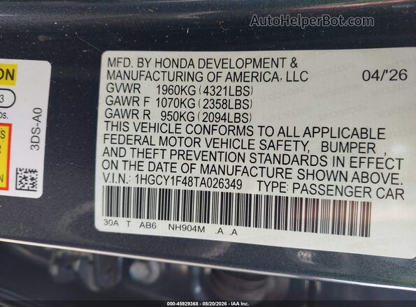 1HGCY1F48TA026349 2026 HONDA ACCORD Черный Вид подкапотного пространства