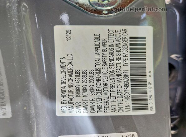 1HGCY1F49SA088471 2025 HONDA ACCORD Gray Vista del compartimento del motor