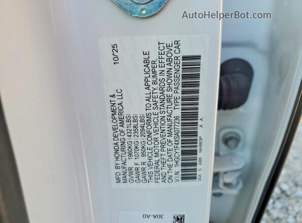 1HGCY1F4XSA077236 2025 HONDA ACCORD White Widok naklejki z numerem VIN