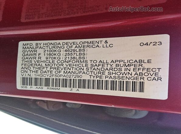 1HGCY2F50PA027290 2023 HONDA ACCORD Бордовый Вид подкапотного пространства