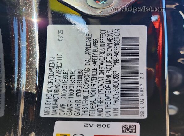 1HGCY2F50SA035687 2025 HONDA ACCORD Black VIN კოდის სტიკერის ხედი