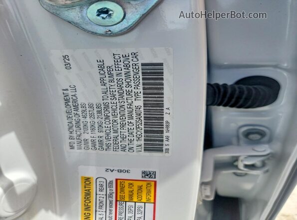 1HGCY2F52SA040745 2025 HONDA ACCORD White VIN კოდის სტიკერის ხედი