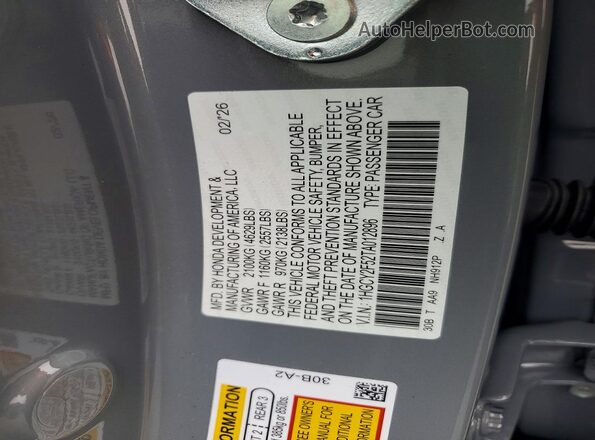 1HGCY2F52TA012896 2026 HONDA ACCORD Gray Вид наклейки з VIN-кодом