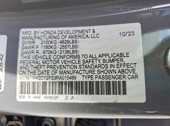 1HGCY2F53RA015489 2024 HONDA ACCORD Серый Вид подкапотного пространства