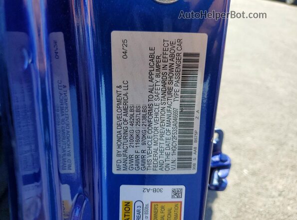 1HGCY2F53SA046697 2025 HONDA ACCORD Синий Вид подкапотного пространства