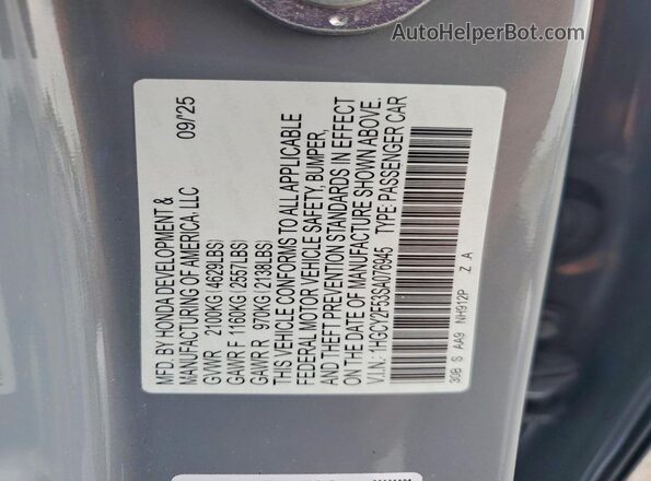1HGCY2F53SA076945 2025 HONDA ACCORD Gray Vista de la etiqueta del VIN