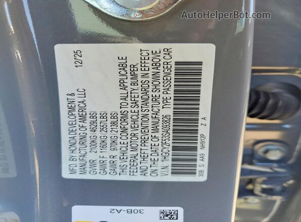 1HGCY2F53SA093826 2025 HONDA ACCORD Gray VIN կոդի պիտակի տեսք