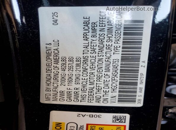 1HGCY2F54SA045753 2025 HONDA ACCORD Black Widok komory silnika