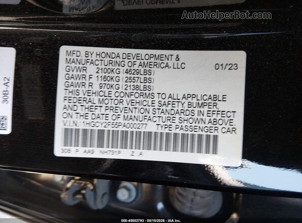 1HGCY2F55PA000277 2023 HONDA ACCORD Black Շարժիչի բաժամունքի տեսք