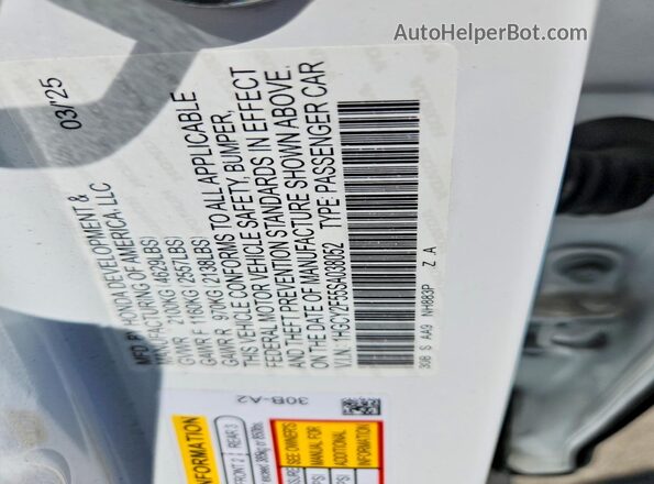 1HGCY2F55SA038052 2025 HONDA ACCORD White Vista del compartimento del motor