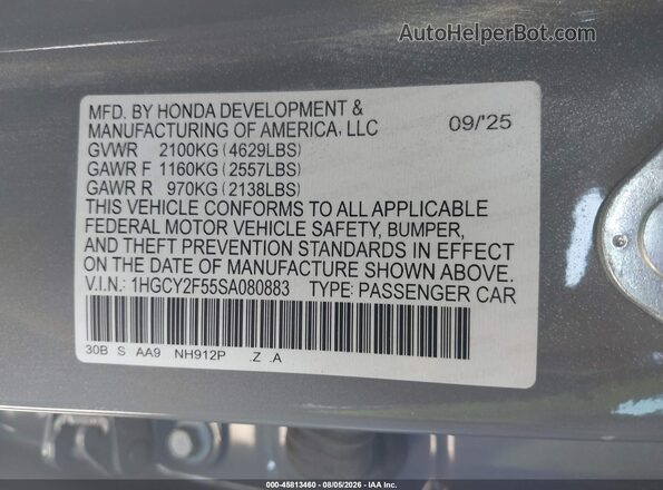 1HGCY2F55SA080883 2025 HONDA ACCORD Серый Вид подкапотного пространства