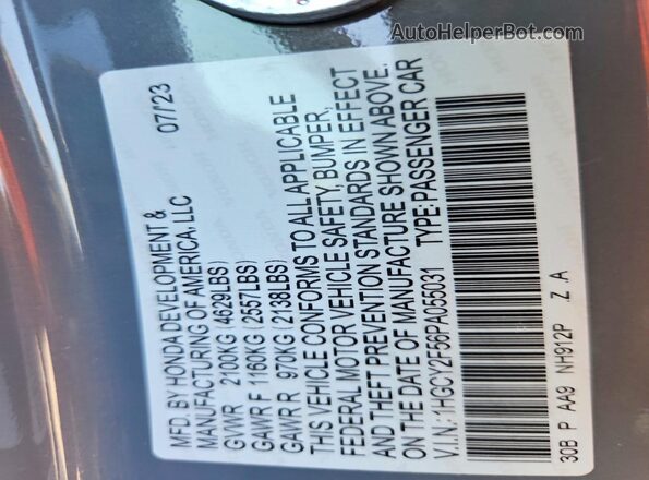 1HGCY2F56PA055031 2023 HONDA ACCORD Gray Vista del compartimento del motor