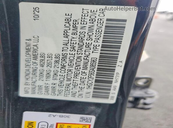 1HGCY2F56SA085963 2025 HONDA ACCORD Black Vista del compartimento del motor