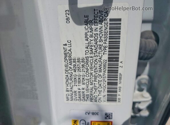 1HGCY2F57PA068922 2023 HONDA ACCORD White VIN კოდის სტიკერის ხედი
