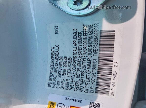 1HGCY2F57RA010103 2024 HONDA ACCORD White Vista del compartimento del motor