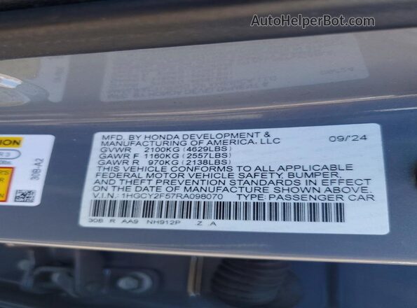1HGCY2F57RA098070 2024 HONDA ACCORD Silver Engine compartment view